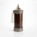 Silver Serenity Luxe Kaars - Musk -Geur - Donkerbruine Geurkaars met Zilverkleurige Marokkaanse